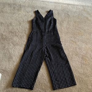 Navy blue and white polkadot ankle cut womens jumpsuit